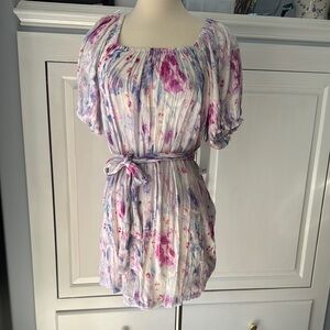 Dex Pink and Purple Smocked Puff Sleeve Blouse